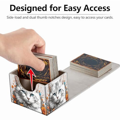 Strong Magnet Card Case Deck Box Mtg Card Box Playing Card Box Magic Deck Box Tcg Up to 200 Cards Creative Pattern Trading Card Storage Box for Collectible Card Games, Long-Haired White Cat - color: Long-Haired White Cat