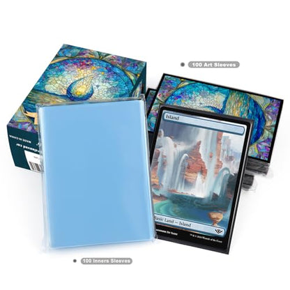 Katomula 100 MTG Card Sleeves with 100 Inner Sleeves, Textured Back Art Sleeves, Fit Standard Size Cards - Island - color: Island