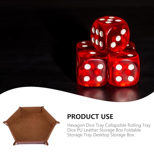 BESPORTBLE Hexagon Pu Leather Dice Tray Foldable Felt Storage Box Brown for Tabletop RPG Games and Board Game Accessories