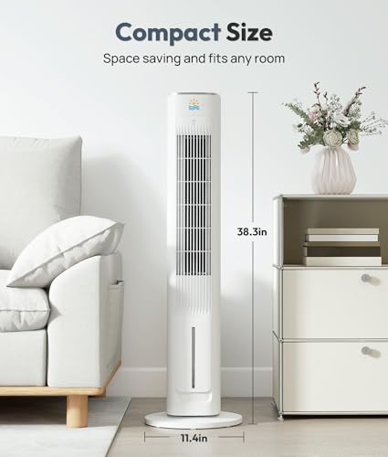 Portable Evaporative Air Cooler, 3-in-1 Cooling Fans that Blow Cold Air With 3L Water Tank, 38'' Tower Fan for Bedroom, Office with 3 Speeds, 12H Timer, Oscillation, 2 Ice Packs - color: White