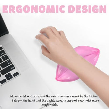Gel Wrist Rest for Keyboard and Mouse Transparent Pink Lip Elbow Pad Cushion Ergonomic Cute Clear Cool Mouse Wrist Pad Silicone Non-Slip Support for Computer Gaming Home Office Women Girl Hand Pillow - color: Lip Pink