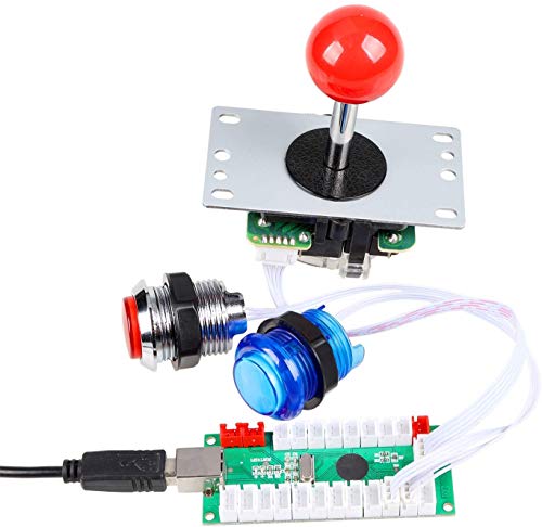 EG STARTS Classic Arcade DIY Kit Parts 2x USB LED Encoder To PC Consols Games + 2x 4/8 Ways Joystick + 20x 5V Illuminated Push Buttons For Mame Raspberry pi (Red/Blue Stick + MIX Color Buttons)
