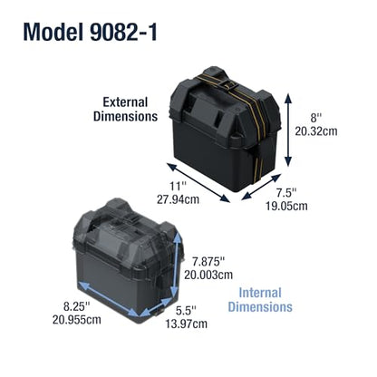 Attwood 9082-1 Small Battery Box with Mounting Kit and Strap, Fits U1 Batteries, Black - size: Series 16 and U1 Batteries, style: Powerguard U1 - Vented