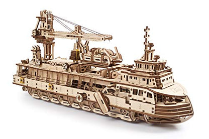 UGEARS Research Vessel 3D Wooden Puzzles for Adults - Wooden Model Kits for Adults Model Ship Kit for Adult Mechanical Model Kit Puzzle Brain Teaser Hobby Set Home Decoration