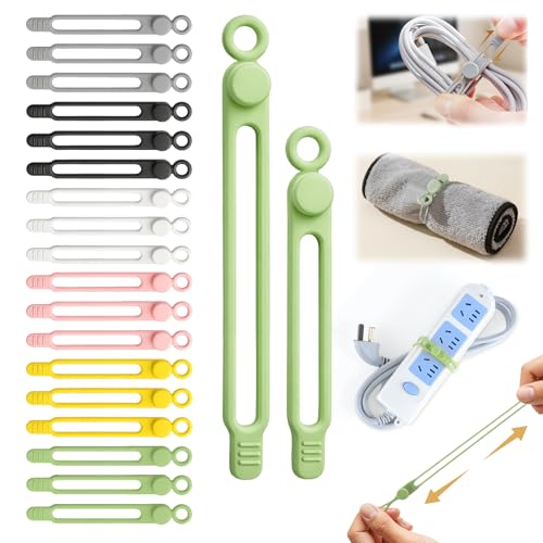 30 Pcs Silicone Cable Ties, Reusable Data Cable Organizer Wire Organizers for Office, Multipurpose Elastic Cord Wraps Cable Management for Charging Cord,Appliances,Home,Office,Kitchen,School,Travel - color: 30pcs-multicolor, size: 4.1 Inch+7.1 Inch