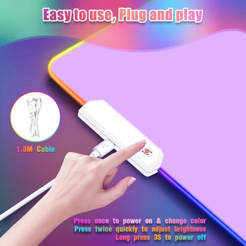 Purple RGB Gaming Mouse Pad I Large Mousepad with 14 Led Modes I Keyboard Pad Gaming Desk Mat I Non-Slip Rubber Base Big Mouse Mat for Gamer I 900x400x4mm Waterproof Mousepad for PC MacBook - color: Purple