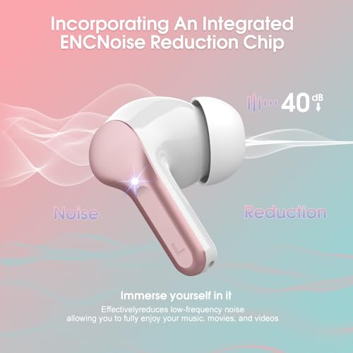 Wireless Earbuds, Bluetooth 5.4 Headphones HiFi Stereo, Bluetooth Earbuds with ENC Noise Cancelling Mic, IP7 Waterproof in Ear Earphones, 48H, LED Display Ear buds for Pad Workout Sports, Rose Gold - color: Rose Gold