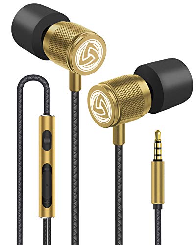 LUDOS Ultra Wired Earbuds in-Ear Headphones, 5 Years Warranty, Earphones with Microphone, Noise Isolating Ear Buds, Memory Foam for iPhone, Samsung, School Students, Kids, Women, Small Ears - Gold - color: Gold, style: 3.5 mm