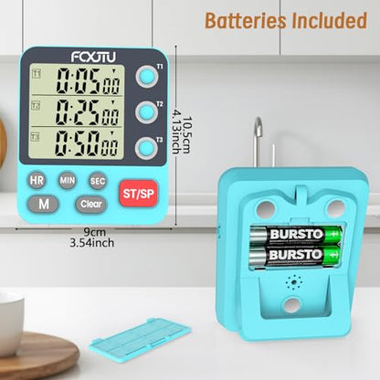 Digital Dual Triple Kitchen Timer, 3 Channels Magnetic Countdown Stopwatch Timer for Cooking, Loud Alarm Large Display Multi Food Memory Timer for Seniors & Teachers Battery Included (Blue) - size: YS318 Blue