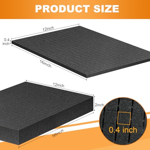 Eunice 4Pcs Polyurethane Foam Inserts -2 Size 16 x 12 x 0.4 Inch & 16 x 12 x 2 Inch Pick and Pluck Foam Padding Sheets for Tool Box, Camera Storage and Crafts - size: 2pcs-16*12*0.4 + 2pcs-16*12*2 Inches