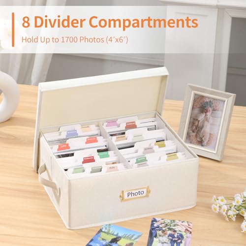 Aokeyee Photo Storage Box Holds 1700+ 4x6 Pictures | Photo Organizer Box | 8 Dividers | 24 Paperboard | with Blank Label - size: 1pc