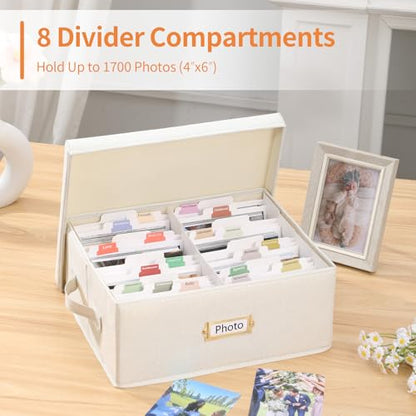 Aokeyee Photo Storage Box Holds 1700+ 4x6 Pictures | Photo Organizer Box | 8 Dividers | 24 Paperboard | with Blank Label - size: 1pc