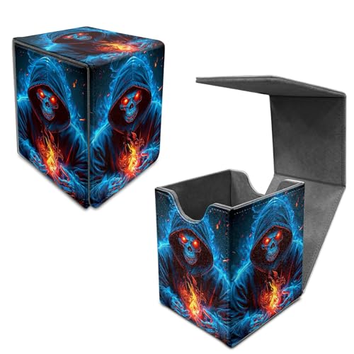 Blue Flame Skull Card Deck Box, MTG Commander Deck Box Card Deck Case for Trading Cards, 100+ Sleeved Cards with PU Leather Magnetic Card Storage Box for TCG CCG Magic Cards - color: Card Deck Box-592