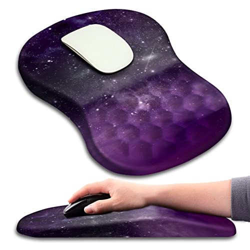 Mouse Pad Wrist Support, Ergonomic Mouse Pad with Massage Dot, Comfortable Computer Mouse Pad for Laptop, Wrist Rest Pain Relief Mousepad with Non-Slip PU Base for Office & Home, 12 x 8 in - color: 010-Purple Starry Sky