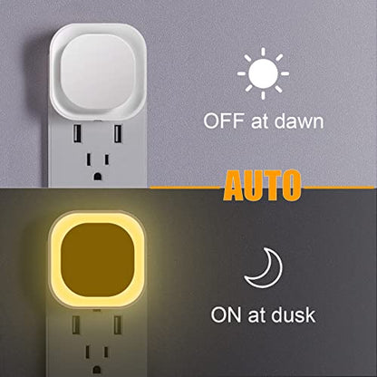 2 Pack Warm White Night Light, Gentle Eye-Care with Dimmable Soft Glow & Indirect Reflection, Auto Dusk to Dawn Sensor, Plug in Nightlight for Nursery, Kids Room, Bedroom, Hallway | Auto Dusk to Dawn Sensor, Eye-Care Reflected Glow, LED Nightlight Plug in