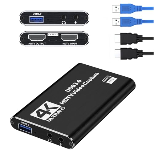 4K Audio Black Video Capture Card - Supports 4K HDMI Input & 1080P Full HD 60fps Recording for Gameplay, Live Streaming, and Video Conferencing(Includes HDMI Cable). - color: black