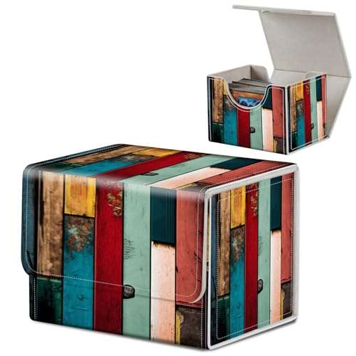 Card Deck Box for MTG, Microfiber Lining and Waterproof PU Leather Large Size Card Box, Fit 100+ Single Sleeved Cards, Strong Magnet Collectible Card Storage Box Fit TCG Fit MTG, Color Wood Grain - color: Color Wood Grain