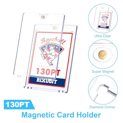 15 Pack 130pt One Touch Magnetic Card Holders | Strong Magnetic Closure, UV Protection and Scratch Resistant Hard Shell, For Baseball Game Cards, Clear Storage and Display - size: 15ct 130PT Card Holder