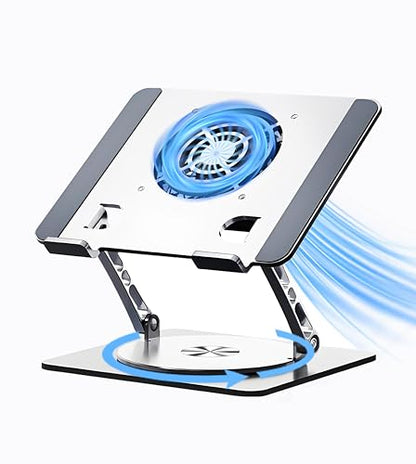 Laptop Stand with Cooling Fan，360°Rotatable Framework，Ergonomic Adjustable Riser for 10-17'' Gaming/Binge-Watching/Office Use - Silver - size: Extra Large
