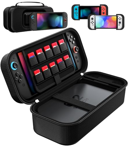 ivoler Carrying Case for Nintendo Switch 2/Switch/OLED Model, Large Capacity Portable Travel Case Fits Switch 2 Dock or Pro Controller, 10 Game Card Slots, Protective Storage Bag - Black - color: Carbon Black-3 in 1, size: 7.9''