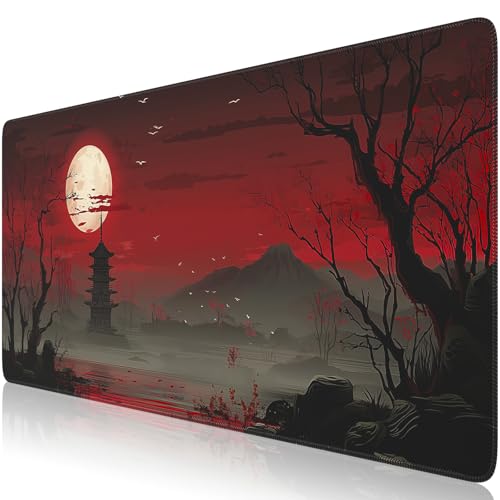 iCasso Desk Protector Mat, Large Japanese Mouse Pad, Full Moon | Stable Rubber Base Mousepad with Stitched Edges, Keyboard Mouse Mat Desk Pad for Work, Office, Home, Game - color: Full Moon