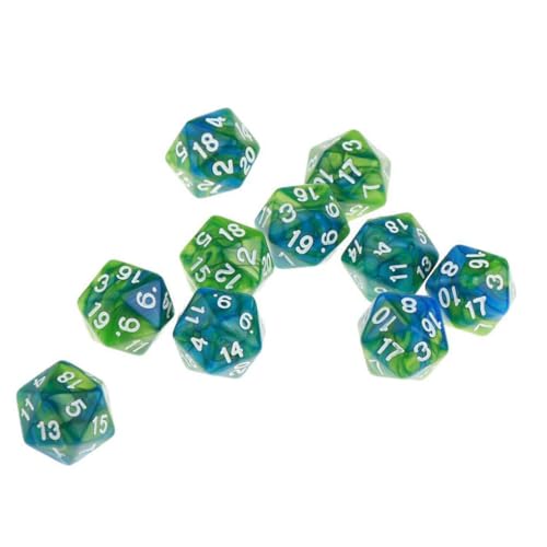 10 Pieces Polyhedral Dice Set D20 Dice 20mm Acrylic 20 Sided Game Dice for Dungeons and Dragons RPG MTG DND Dice Table Games (Blue Green) - color: Blue Green
