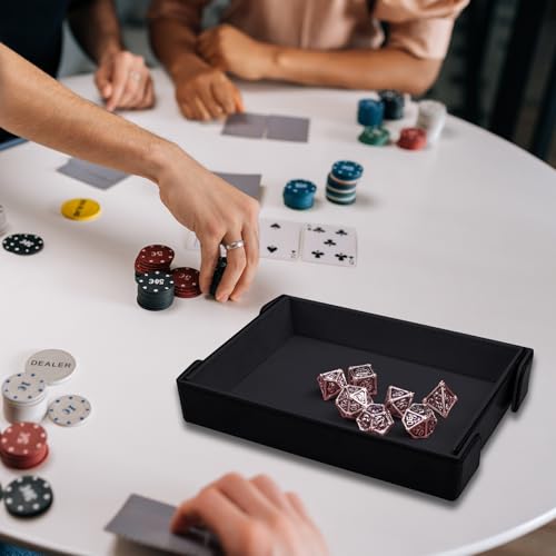 SIQUK Magnetic Folding Dice Tray Rectangle Dice Rolling Tray PU Leather Dice Trays Foldable Dice Holder Dice Rolling Mat Storage Box for D&D RPG Dice Games, Black - color: Black