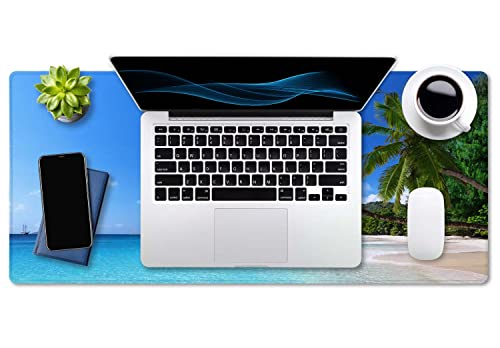 SSOIU Tropical Paradise Sunshine Beach Coast Sea Palm Trees Mouse Pad 35.5 X 15.7 Inch XXL Full Desk Mousepad Extended Large Non-Slip Rubber Base Waterproof Big Keyboard Mat with Stitched Edges - color: Beach Palm Trees