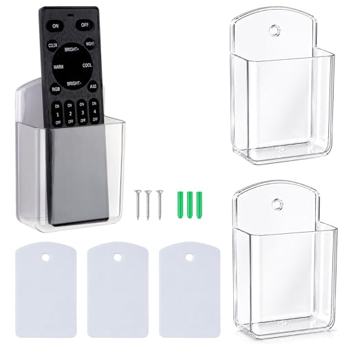 3 Pack Remote Control Holder Wall Mount, Adhesive Remote Holder with Screw Installation Storage Organizer for TV/Media/Air Conditioner Remotes For Home Office School Clear - color: Clear