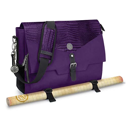 ENHANCE Collector's Edition RPG Player's Essentials DnD Bag - Dragon Hide Exterior Messenger Bag Fits 2-4 Books, Binders, Dice & Accessories, with 17 inch Laptop Slot, Battlemap Straps (Dragon Purple) - color: Dragon Purple