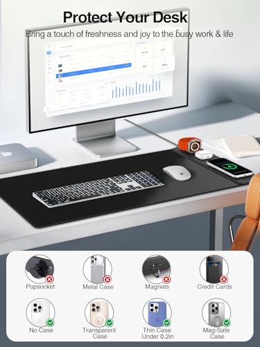 Mouse Pad with Magnetic Wireless Charging, Large Desk Mat, Non-Slip Mouse Mat, Keyboard Pad for Gaming, Desk, Office, PC - color: Black-Right Magnetic 3-C-31.5x15.8"w/ Wall Charger