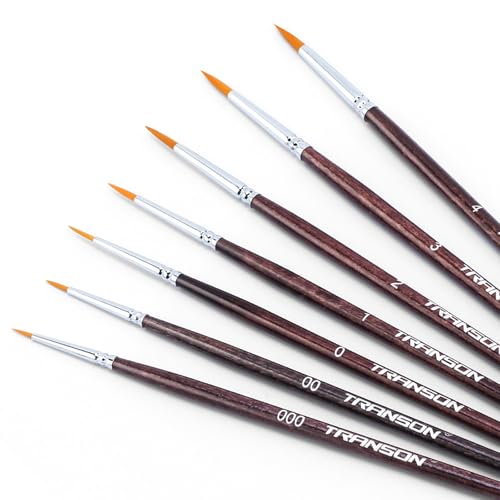 Transon Small Detail Paint Brushes 7pcs for Model Painting Acrylic, Gouache, Oil, Tempera and Face Painting - style: Round