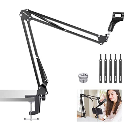 Neewer Microphone Arm Stand, Suspension Boom Scissor Mic Arm Stand with 3/8” to 5/8” Screw and Cable Ties Compatible with Blue Yeti, Snowball, Yeti X, Quadcast and Other Mics, Max Load 1.5kg - style: NW-35