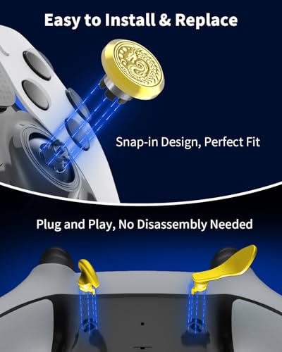KD.FLY Metal Thumbsticks & Back Paddles for PS5 Edge Controller Joystick Replacement, Custom Analog Thumb Sticks Caps for PS5 Dual Sense Edge Stick Module, 2 Joystick, 4 Back Buttons, Golden Dragon - color: Golden Dragon