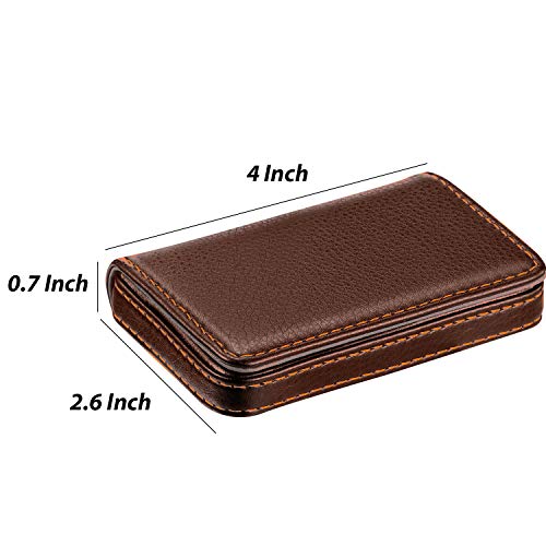 Outus 2 Pcs Business Card Holder, PU Leather Business Card Case Pocket Wallet with Magnetic Shut for Christmas Gift Adult(Coffee and Coffee) - color: Coffee and Coffee