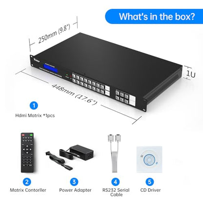 8x8 HDMI Matrix 4K@30Hz (Built-in US ADI Chip), 1U Rackmount AV Switcher, RS232+LAN Ports, 6 Control Modes, Hot Swappable, Power Off Memory, 16 Preset Scenes, EDID HDCP Compatible - size: 8 in 8 out