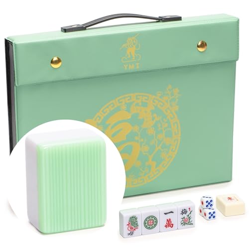 YMI Chinese Mahjong Set, “Celadon Willow” - 146 Tiles | 146 medium tiles, dice, and wind indicator in a compact celadon green vinyl case. Built for traditional Chinese-style play. - color: Celadon Green