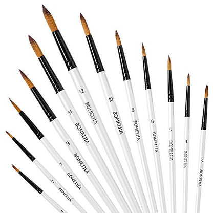 GETHPEN Acrylic Paint Brushes Set,12PCS Round-Pointed Tip Paint Brushes | Round-Pointed Tip Artist Paint brushes, Acrylic, Watercolor, Oil Painting, Canvas, Rock, Models, Face Body Art and DIY Crafts - style: Round