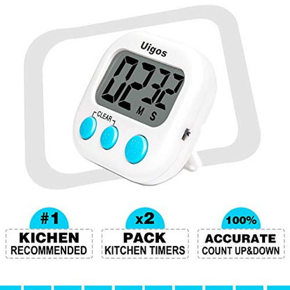 2 Pack Digital Kitchen Timer II 2.0, Big Digits, Loud Alarm, Magnetic Backing, Stand, for Cooking Baking Sports Games Office (White) (2 Pack)