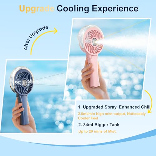 HandFan Upgraded Portable Handheld Misting Fan, Rechargeable Personal Mister Fan, Spray Water Mist Fans, Foldable Electric Mini Cooling Hand Fans for Summer Beach Travel Concerts Disney(Pink) - color: Pink, style: HF318C
