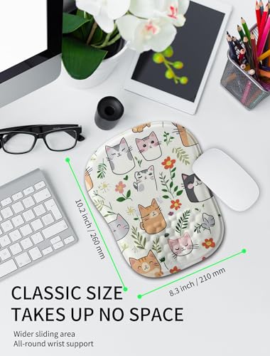 Hokafenle Ergonomic Wrist-Hugging Mouse Pad Wrist Support, U-Shaped Holding Wrist Rest Mousepad for Carpal Tunnel Pain Relief with Cushioned Memory Foam Slope Massage Bulge (10.2x8.3 in,Cute Cat) - color: Cute Cat