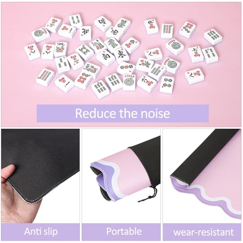TIASUSAN Pink Mahjong Mat (31.5” x 31.5”) with Black Carrying Bag, Anti-Slip, Noise-Reducing Table Cover for Mahjong, Poker, Board Games, Dominoes, and Card Games - color: Pink
