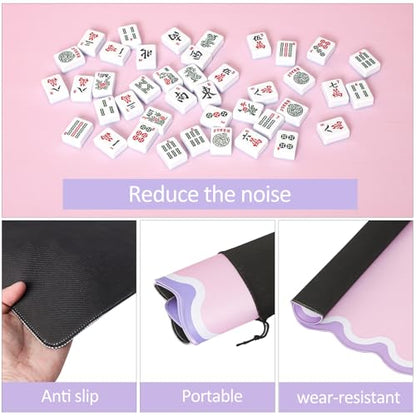 TIASUSAN Pink Mahjong Mat (31.5” x 31.5”) with Black Carrying Bag, Anti-Slip, Noise-Reducing Table Cover for Mahjong, Poker, Board Games, Dominoes, and Card Games - color: Pink