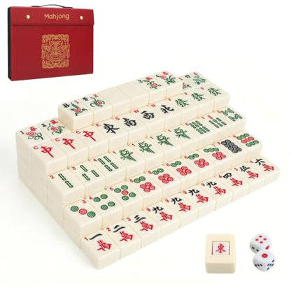 Mahjong Tile Set, 146pcs Professional Chinese Mahjong Set with Instruction Manual, Premium Mah Jongg Sets with Storage Box, 1.4" Mah Jong Tiles Easy to Grab, Game for Gathering, Party, Camping - color: Ivory