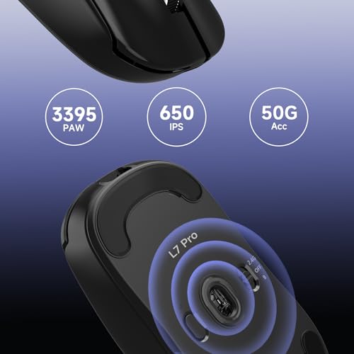 MCHOSE L7 Pro Wireless Gaming Mouse Super Light 39g, Gaming Mouse Esport with 26K DPI, Optical Switch, Programmable Buttons, Dual 8K Polling and PAW3395 Sensor, Tri-Mode Connection, PC/Mac - Black - color: L7 Pro black