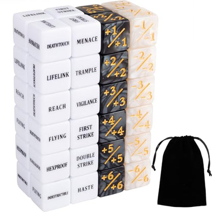 48 Pieces Abilities Keywords Counter Dice Plus One MTG Dice Counters Set Creature +1 Tokens for MTG, TCG, Magic Card Games Accessories