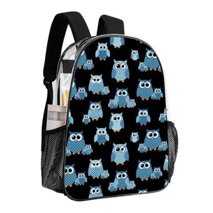 Clear Transparent Bookbag Reinforced Bottom Padded Shoulder Straps | Beach Waterproof, Cartoon Owl, Heavy Duty, Transparent See Through Bag for Seaside Trips - color: Pattern (843)