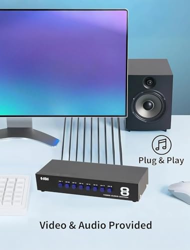 E-SDS 8-Way RCA Switch AV Switcher 8 in 1 Out Composite Selector Box | AV Switch Video L/R Audio Selector Box for DVD STB Game Consoles