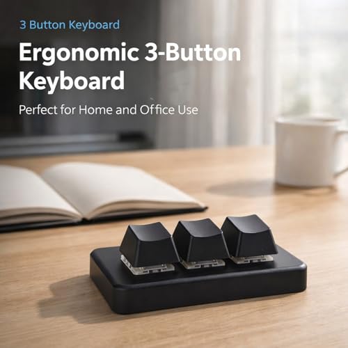 Mini 3 Button Control Keyboard, Programmable Macro Keypad with USB Cable, Custom Knob - Compact Design, Onboard Storage, Easy Setup for Gaming and Office