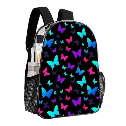 Padded Strap Clear Transparent Bookbag Concert Festival Sports Bag | Padded Adjustable Shoulder Strap, Cute Cartoon Butterfly, Stadium Approved Bookbag for College Men Women Festival - color: Pattern (509)